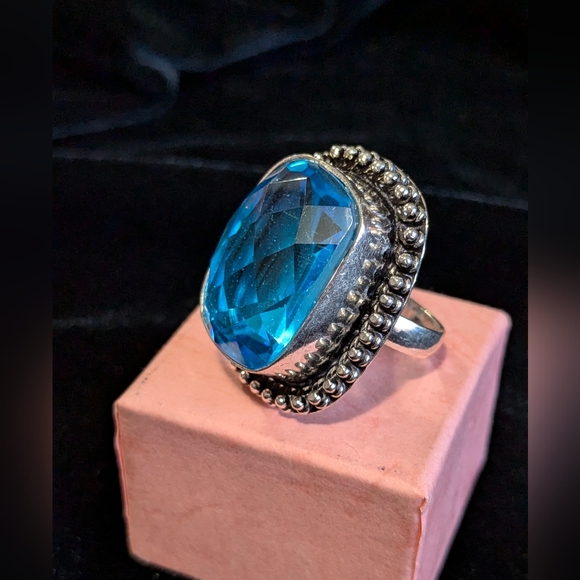 SOLD! Handcrafted Blue Topaz Boho Ring (Lab created) - Picture 6 of 16